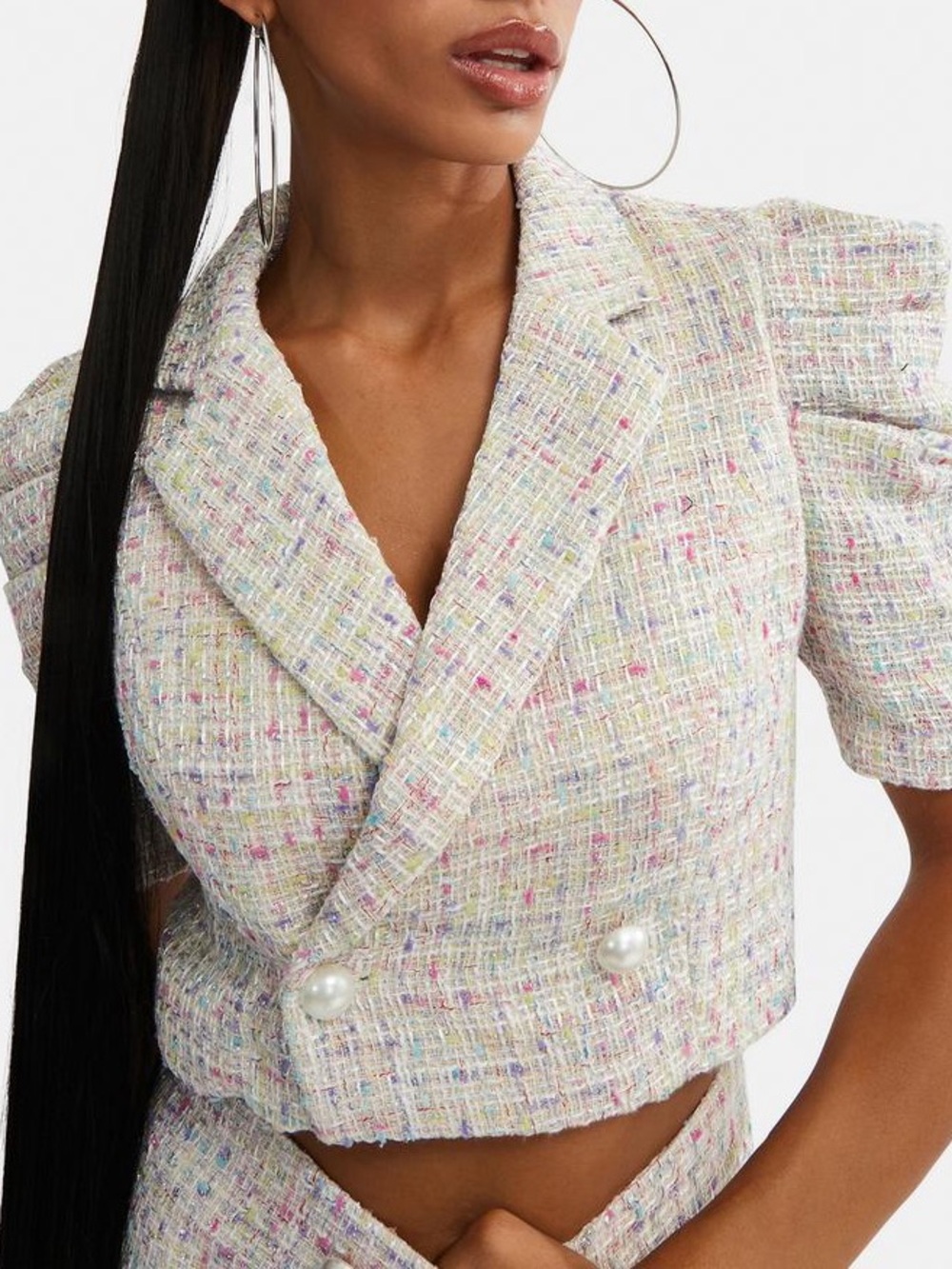 Pastel Multi Tweed Cropped Blazer and Short Set